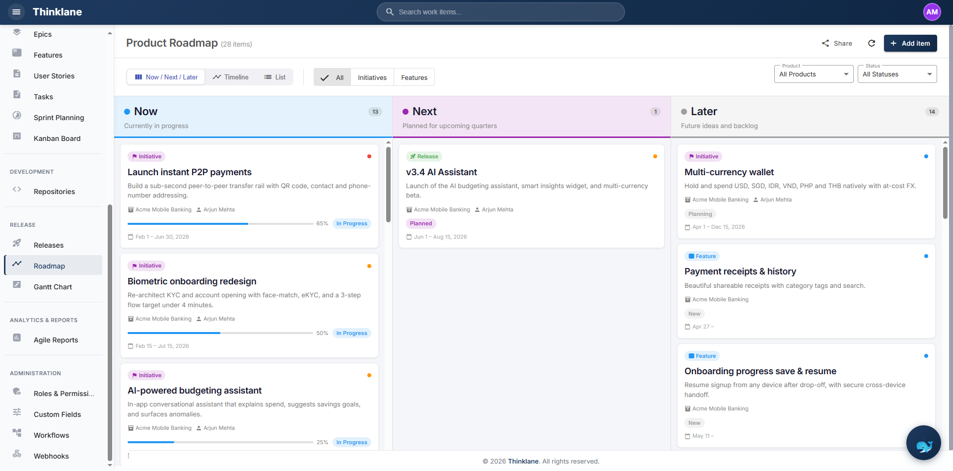 Thinklane Roadmap